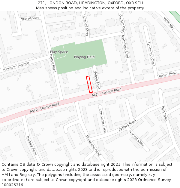 271, LONDON ROAD, HEADINGTON, OXFORD, OX3 9EH: Location map and indicative extent of plot