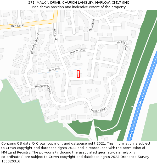 271, MALKIN DRIVE, CHURCH LANGLEY, HARLOW, CM17 9HQ: Location map and indicative extent of plot