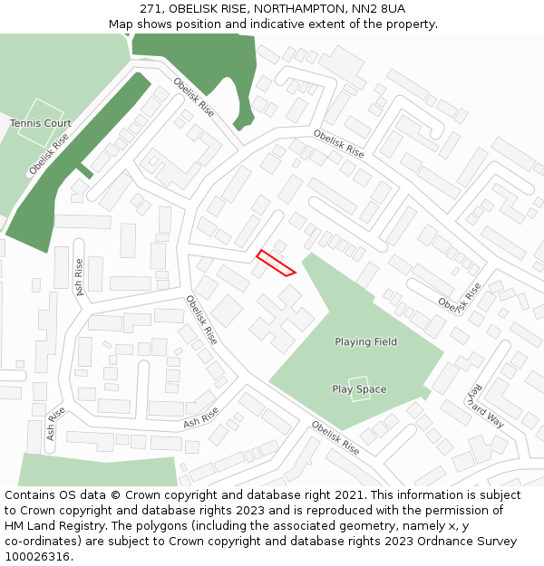 271, OBELISK RISE, NORTHAMPTON, NN2 8UA: Location map and indicative extent of plot