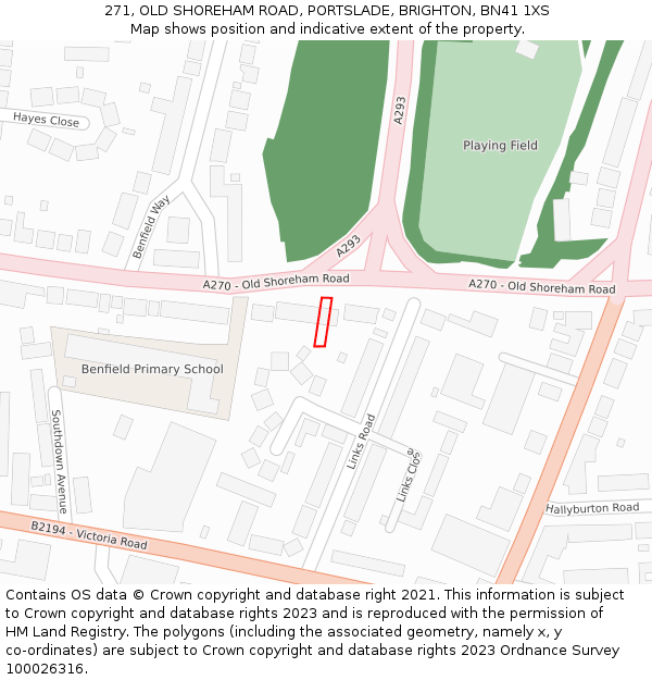 271, OLD SHOREHAM ROAD, PORTSLADE, BRIGHTON, BN41 1XS: Location map and indicative extent of plot