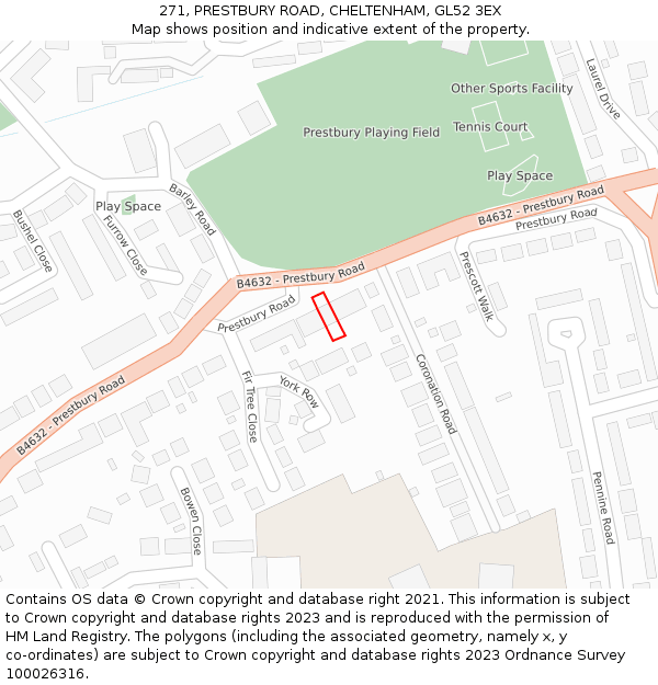 271, PRESTBURY ROAD, CHELTENHAM, GL52 3EX: Location map and indicative extent of plot