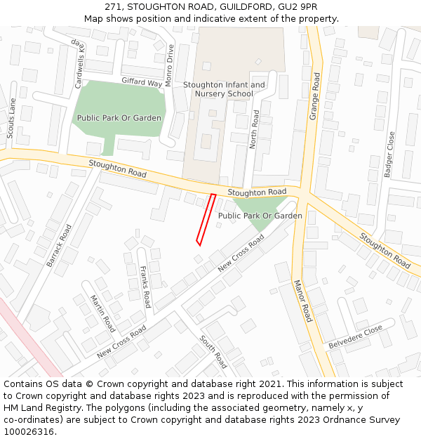 271, STOUGHTON ROAD, GUILDFORD, GU2 9PR: Location map and indicative extent of plot