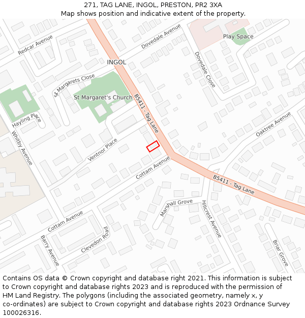 271, TAG LANE, INGOL, PRESTON, PR2 3XA: Location map and indicative extent of plot