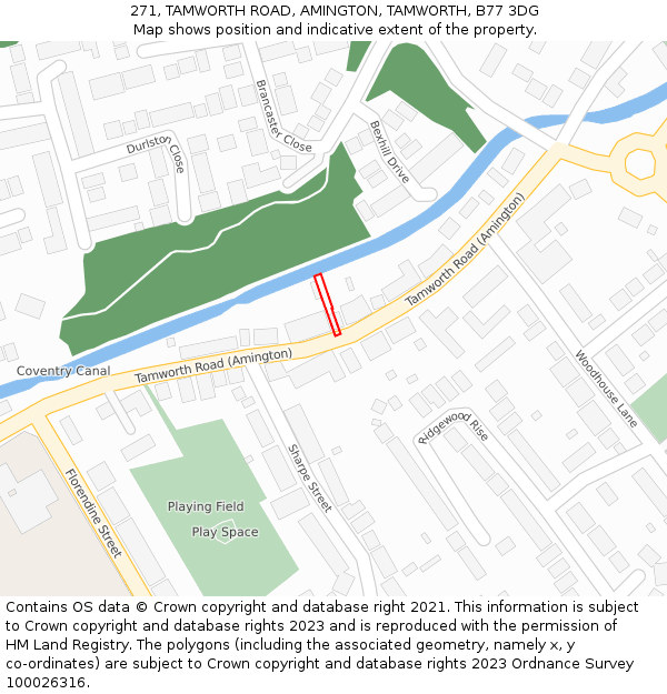 271, TAMWORTH ROAD, AMINGTON, TAMWORTH, B77 3DG: Location map and indicative extent of plot