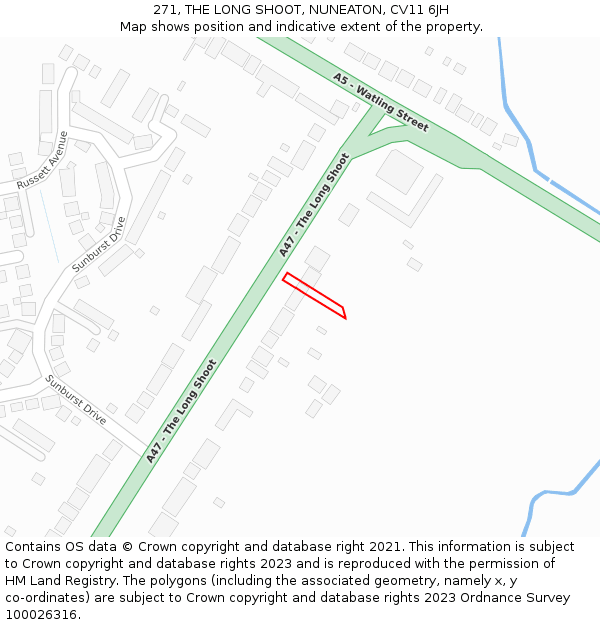 271, THE LONG SHOOT, NUNEATON, CV11 6JH: Location map and indicative extent of plot