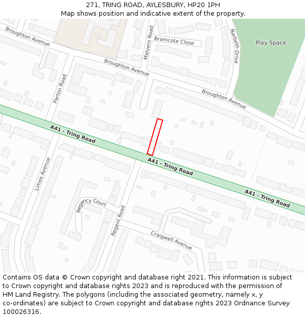 271, TRING ROAD, AYLESBURY, HP20 1PH: Location map and indicative extent of plot