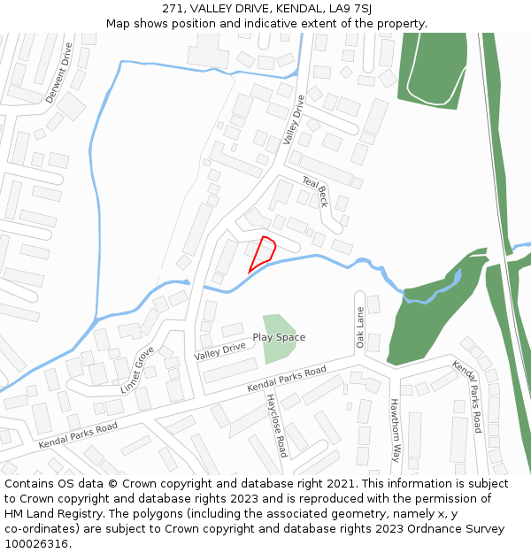 271, VALLEY DRIVE, KENDAL, LA9 7SJ: Location map and indicative extent of plot