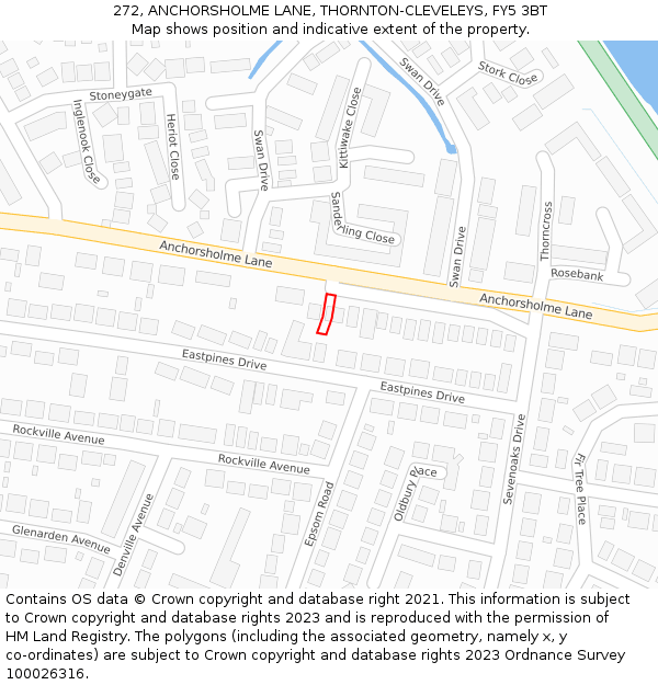 272, ANCHORSHOLME LANE, THORNTON-CLEVELEYS, FY5 3BT: Location map and indicative extent of plot