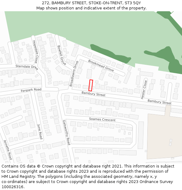 272, BAMBURY STREET, STOKE-ON-TRENT, ST3 5QY: Location map and indicative extent of plot