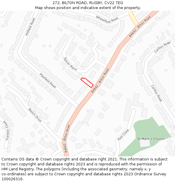 272, BILTON ROAD, RUGBY, CV22 7EG: Location map and indicative extent of plot