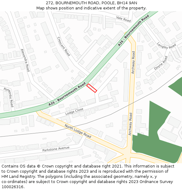 272, BOURNEMOUTH ROAD, POOLE, BH14 9AN: Location map and indicative extent of plot