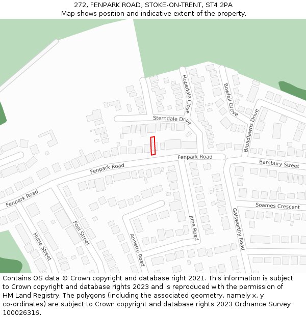 272, FENPARK ROAD, STOKE-ON-TRENT, ST4 2PA: Location map and indicative extent of plot