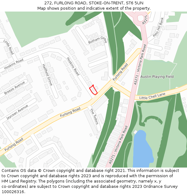 272, FURLONG ROAD, STOKE-ON-TRENT, ST6 5UN: Location map and indicative extent of plot