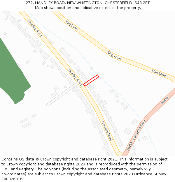 272, HANDLEY ROAD, NEW WHITTINGTON, CHESTERFIELD, S43 2ET: Location map and indicative extent of plot