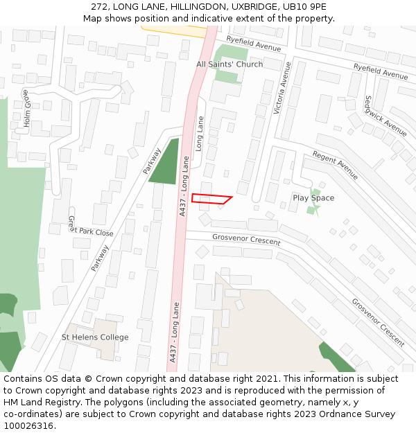 272, LONG LANE, HILLINGDON, UXBRIDGE, UB10 9PE: Location map and indicative extent of plot