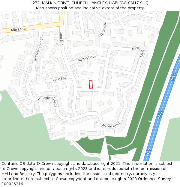 272, MALKIN DRIVE, CHURCH LANGLEY, HARLOW, CM17 9HQ: Location map and indicative extent of plot