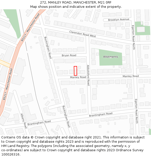 272, MANLEY ROAD, MANCHESTER, M21 0RF: Location map and indicative extent of plot