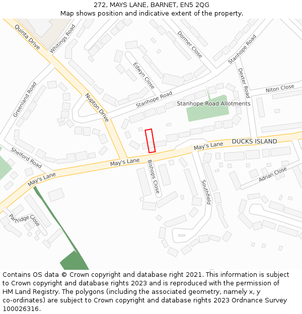 272, MAYS LANE, BARNET, EN5 2QG: Location map and indicative extent of plot