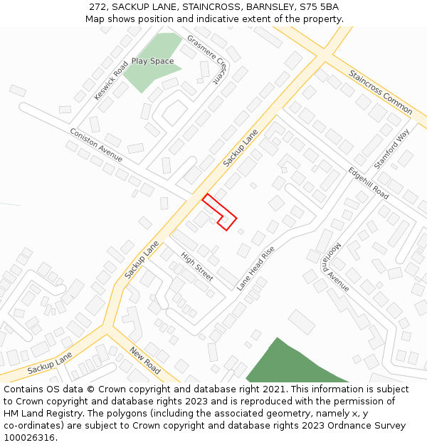 272, SACKUP LANE, STAINCROSS, BARNSLEY, S75 5BA: Location map and indicative extent of plot