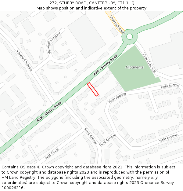 272, STURRY ROAD, CANTERBURY, CT1 1HQ: Location map and indicative extent of plot