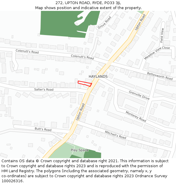 272, UPTON ROAD, RYDE, PO33 3JL: Location map and indicative extent of plot