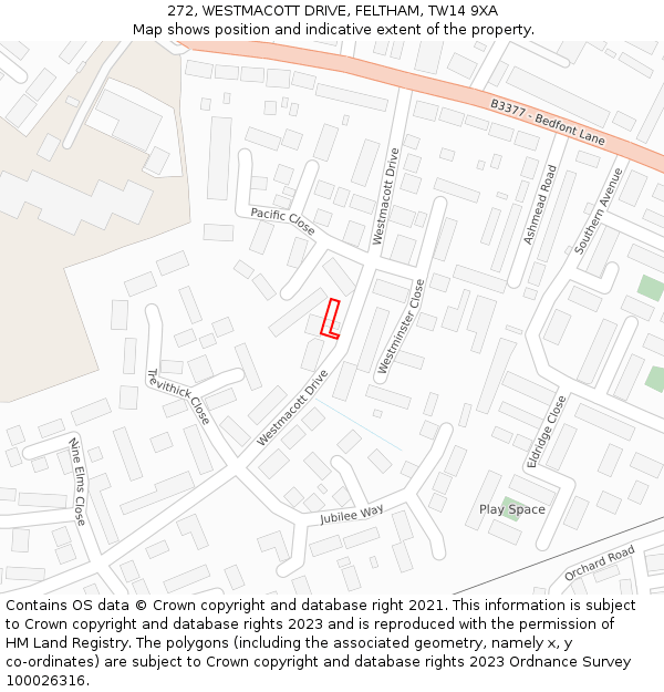 272, WESTMACOTT DRIVE, FELTHAM, TW14 9XA: Location map and indicative extent of plot