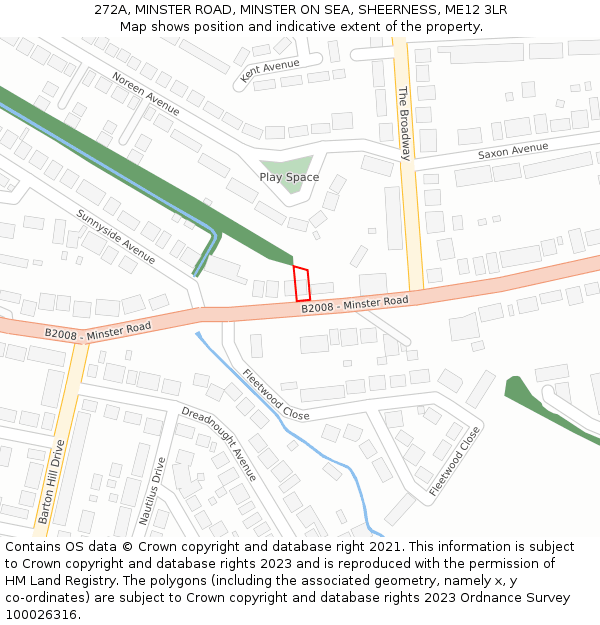 272A, MINSTER ROAD, MINSTER ON SEA, SHEERNESS, ME12 3LR: Location map and indicative extent of plot