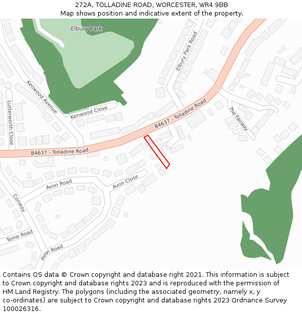 272A, TOLLADINE ROAD, WORCESTER, WR4 9BB: Location map and indicative extent of plot