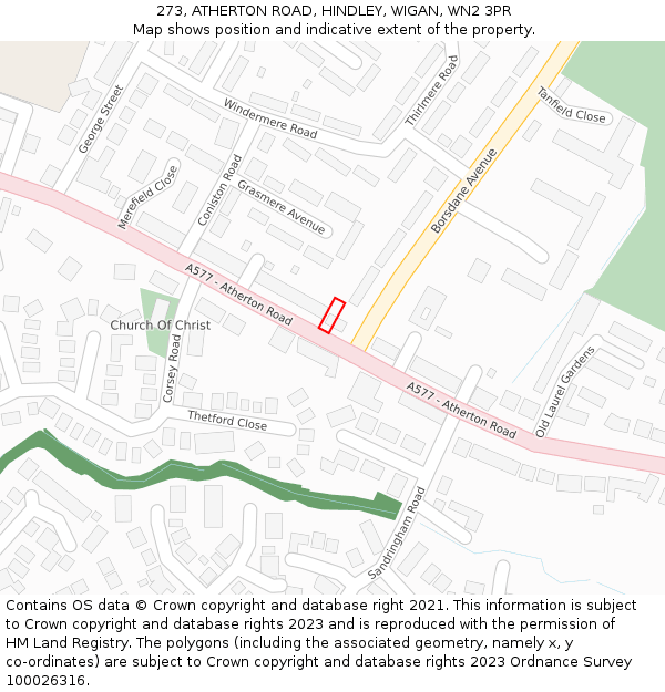 273, ATHERTON ROAD, HINDLEY, WIGAN, WN2 3PR: Location map and indicative extent of plot