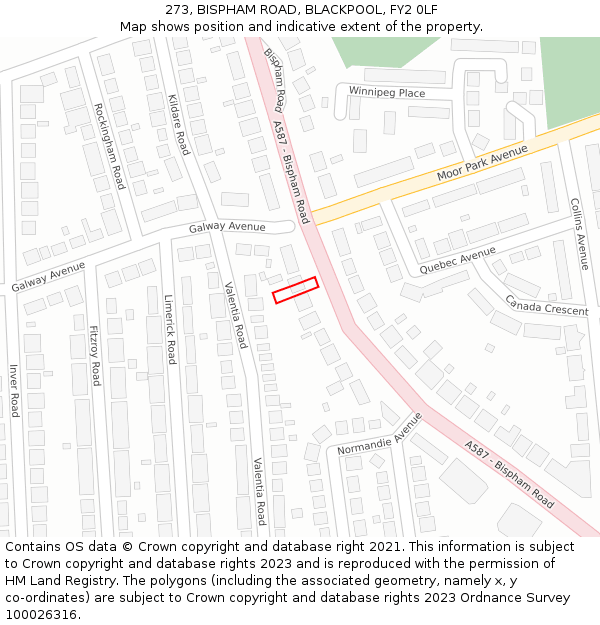 273, BISPHAM ROAD, BLACKPOOL, FY2 0LF: Location map and indicative extent of plot