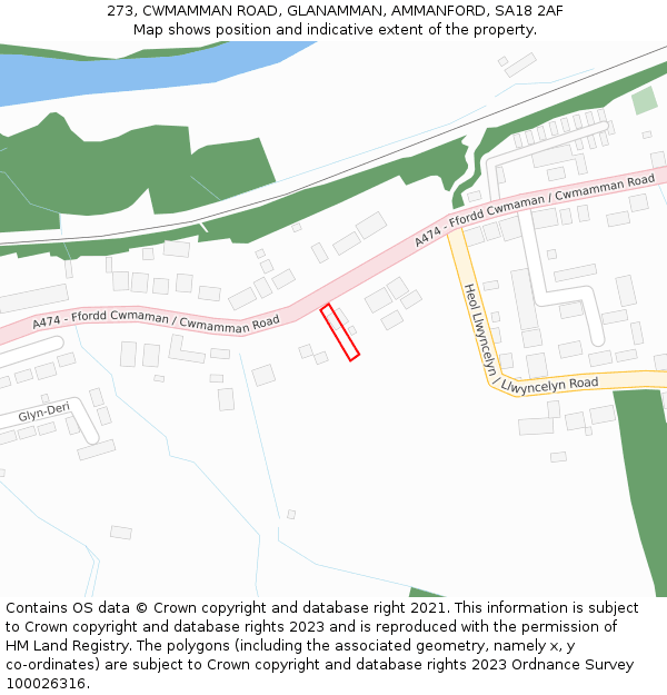 273, CWMAMMAN ROAD, GLANAMMAN, AMMANFORD, SA18 2AF: Location map and indicative extent of plot