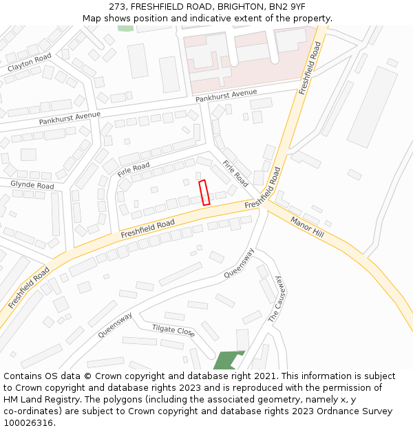 273, FRESHFIELD ROAD, BRIGHTON, BN2 9YF: Location map and indicative extent of plot