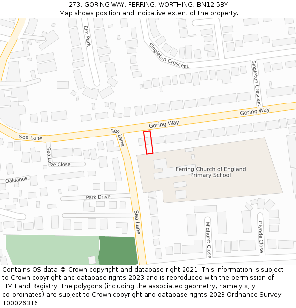273, GORING WAY, FERRING, WORTHING, BN12 5BY: Location map and indicative extent of plot