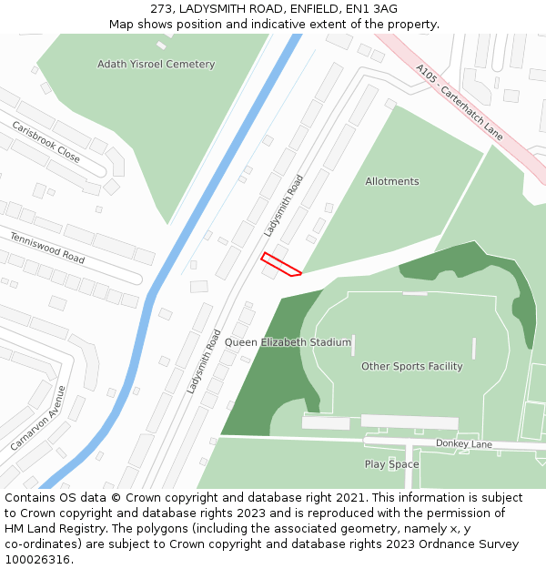 273, LADYSMITH ROAD, ENFIELD, EN1 3AG: Location map and indicative extent of plot