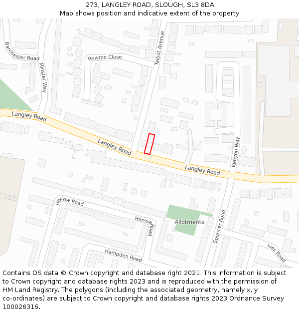 273, LANGLEY ROAD, SLOUGH, SL3 8DA: Location map and indicative extent of plot