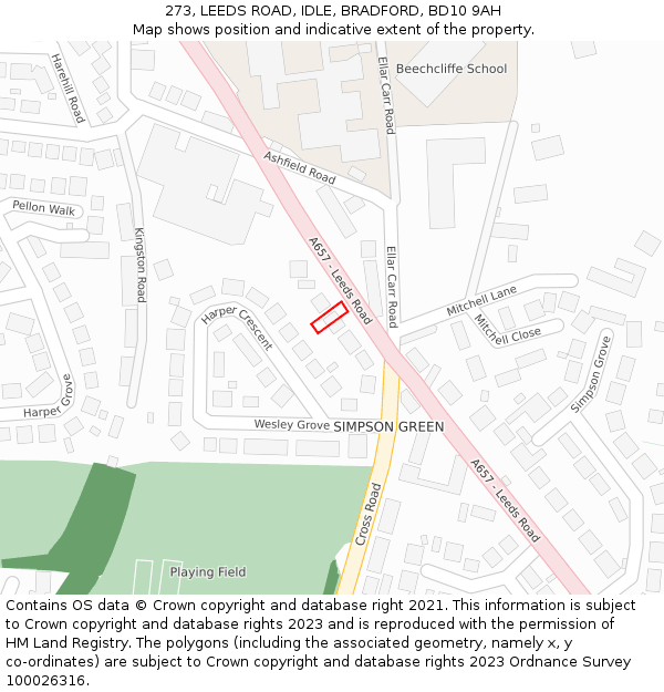 273, LEEDS ROAD, IDLE, BRADFORD, BD10 9AH: Location map and indicative extent of plot