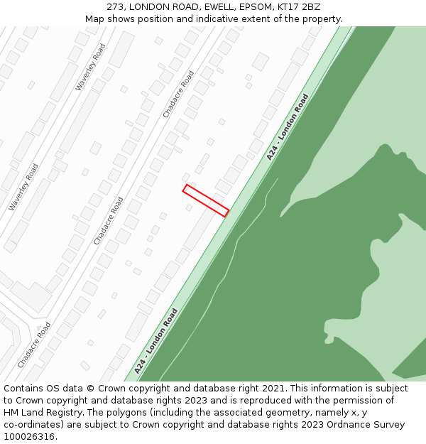 273, LONDON ROAD, EWELL, EPSOM, KT17 2BZ: Location map and indicative extent of plot