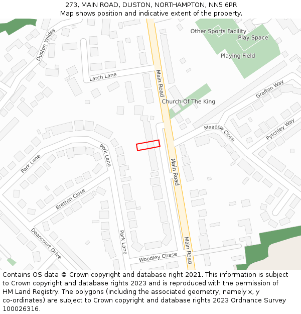 273, MAIN ROAD, DUSTON, NORTHAMPTON, NN5 6PR: Location map and indicative extent of plot