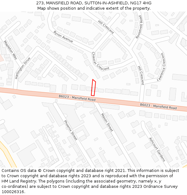 273, MANSFIELD ROAD, SUTTON-IN-ASHFIELD, NG17 4HG: Location map and indicative extent of plot