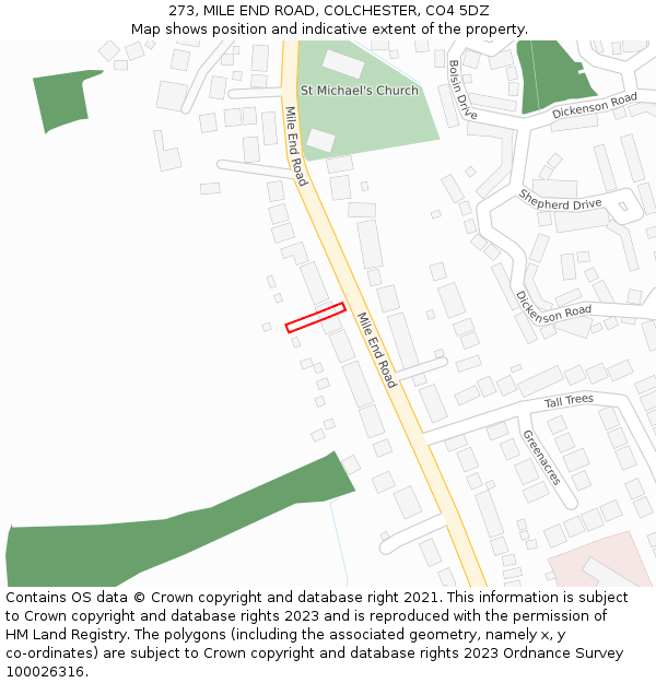 273, MILE END ROAD, COLCHESTER, CO4 5DZ: Location map and indicative extent of plot