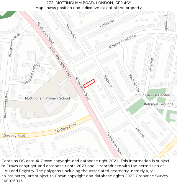 273, MOTTINGHAM ROAD, LONDON, SE9 4SY: Location map and indicative extent of plot