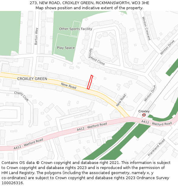 273, NEW ROAD, CROXLEY GREEN, RICKMANSWORTH, WD3 3HE: Location map and indicative extent of plot