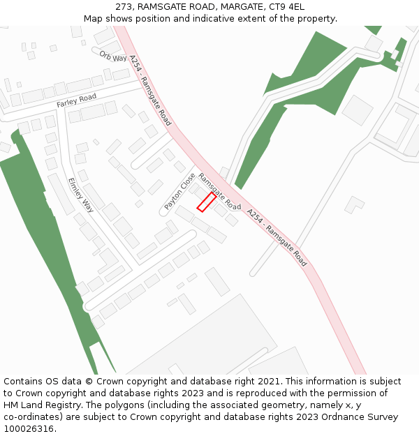 273, RAMSGATE ROAD, MARGATE, CT9 4EL: Location map and indicative extent of plot