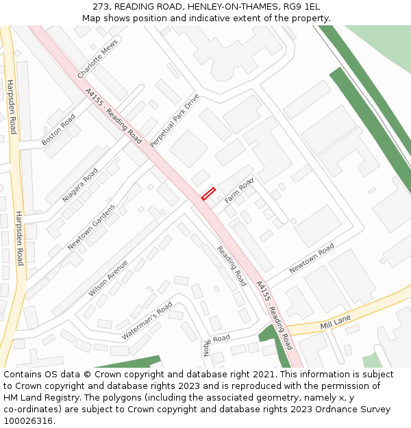 273, READING ROAD, HENLEY-ON-THAMES, RG9 1EL: Location map and indicative extent of plot