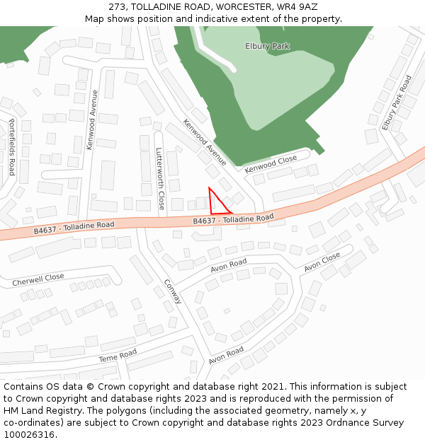 273, TOLLADINE ROAD, WORCESTER, WR4 9AZ: Location map and indicative extent of plot