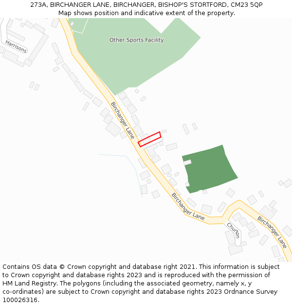 273A, BIRCHANGER LANE, BIRCHANGER, BISHOP'S STORTFORD, CM23 5QP: Location map and indicative extent of plot