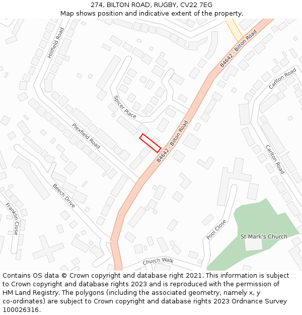 274, BILTON ROAD, RUGBY, CV22 7EG: Location map and indicative extent of plot