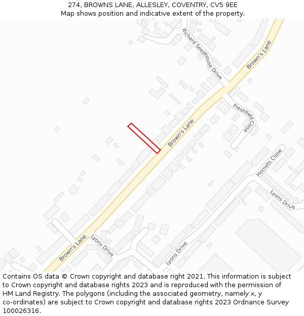 274, BROWNS LANE, ALLESLEY, COVENTRY, CV5 9EE: Location map and indicative extent of plot