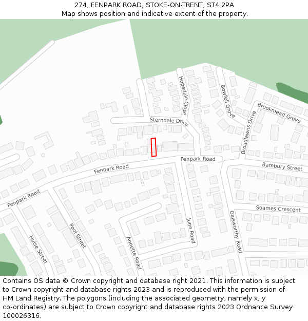 274, FENPARK ROAD, STOKE-ON-TRENT, ST4 2PA: Location map and indicative extent of plot