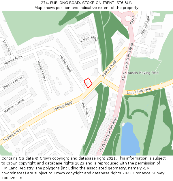 274, FURLONG ROAD, STOKE-ON-TRENT, ST6 5UN: Location map and indicative extent of plot